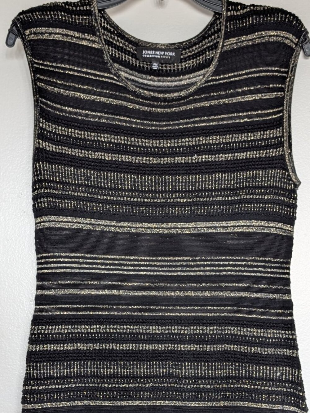 Jones New York Collection Petite Sleeveless Black & Gold Striped Knit Top